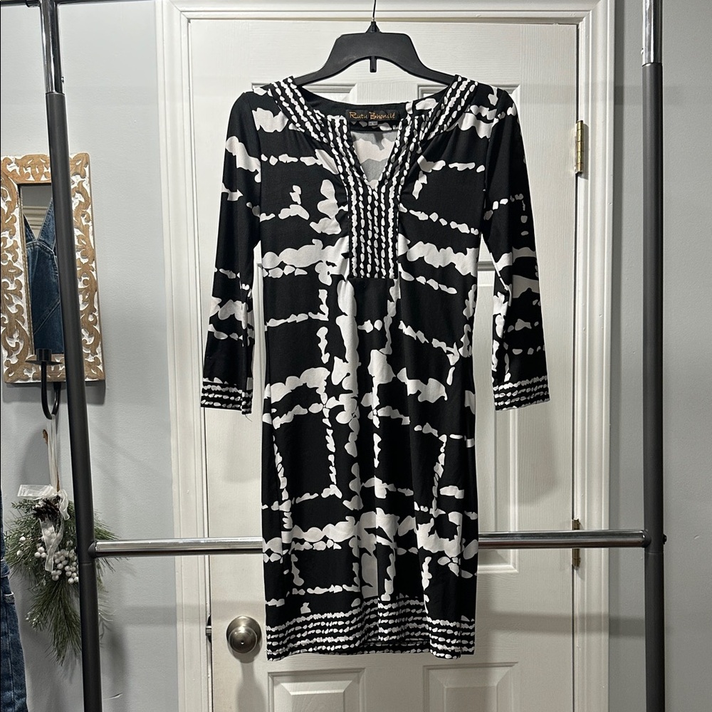 Local designer dress. Black and white.